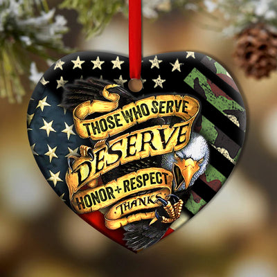 Pack 1 Veteran Those Who Serve Deserve Honor Respect Thanks Veterans - Heart Ornament - Owls Matrix LTD