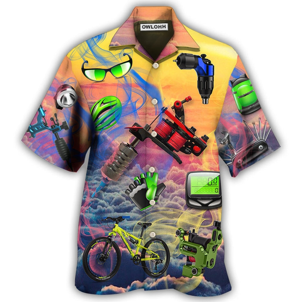 Hawaiian Shirt / Adults / S Cycling And Tatoo Lover Dream Sky - Hawaiian Shirt - Owls Matrix LTD