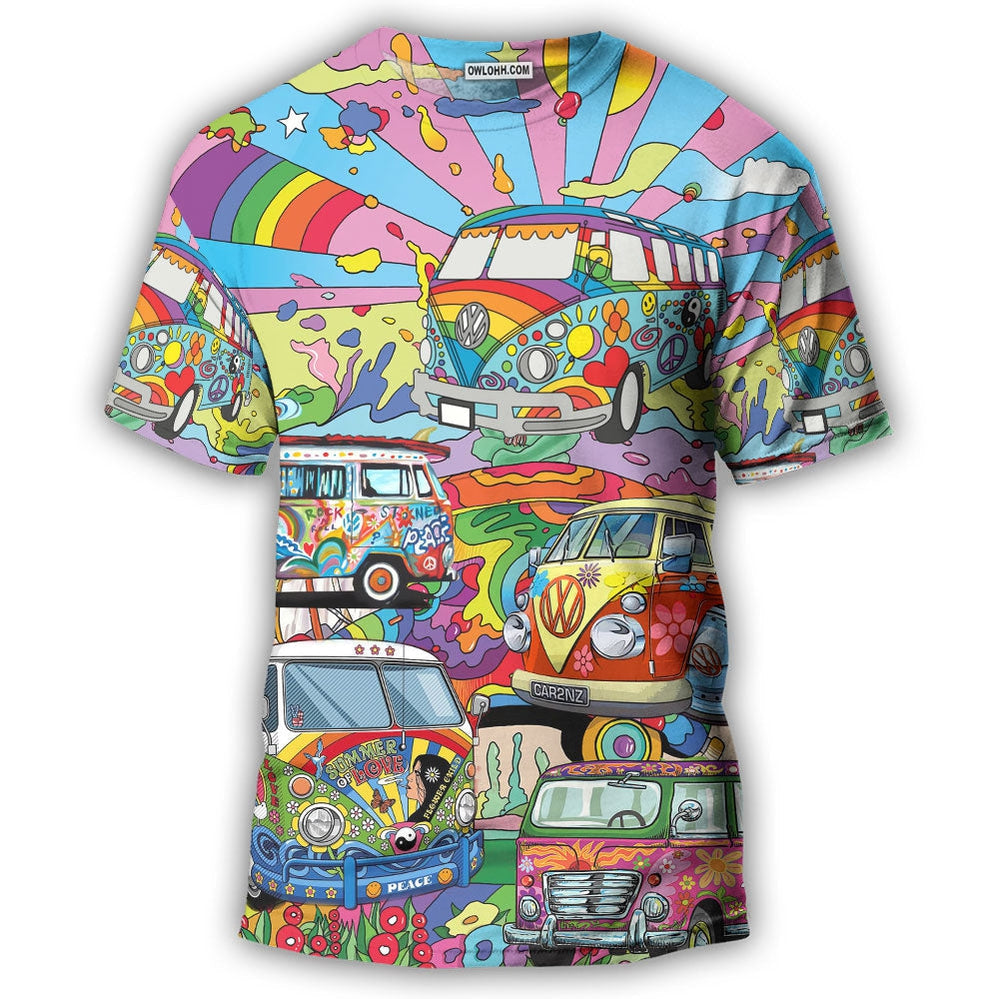 Hippie Van Colorful Art Peace - Round Neck T-shirt - Owls Matrix LTD
