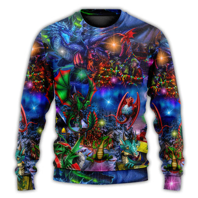Christmas Sweater / S Christmas Dragon Light Art Style - Sweater - Ugly Christmas Sweaters - Owls Matrix LTD