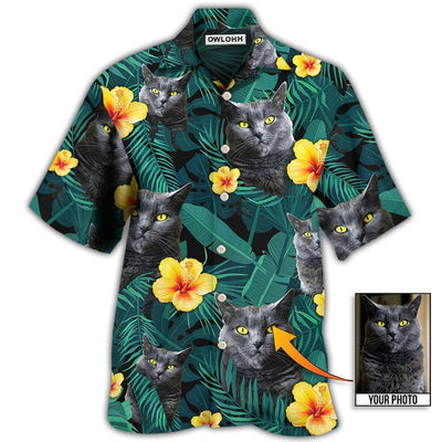 Hawaiian Shirt / Adults / S Black Cat Green Tropical Custom Photo - Hawaiian Shirt - Owls Matrix LTD