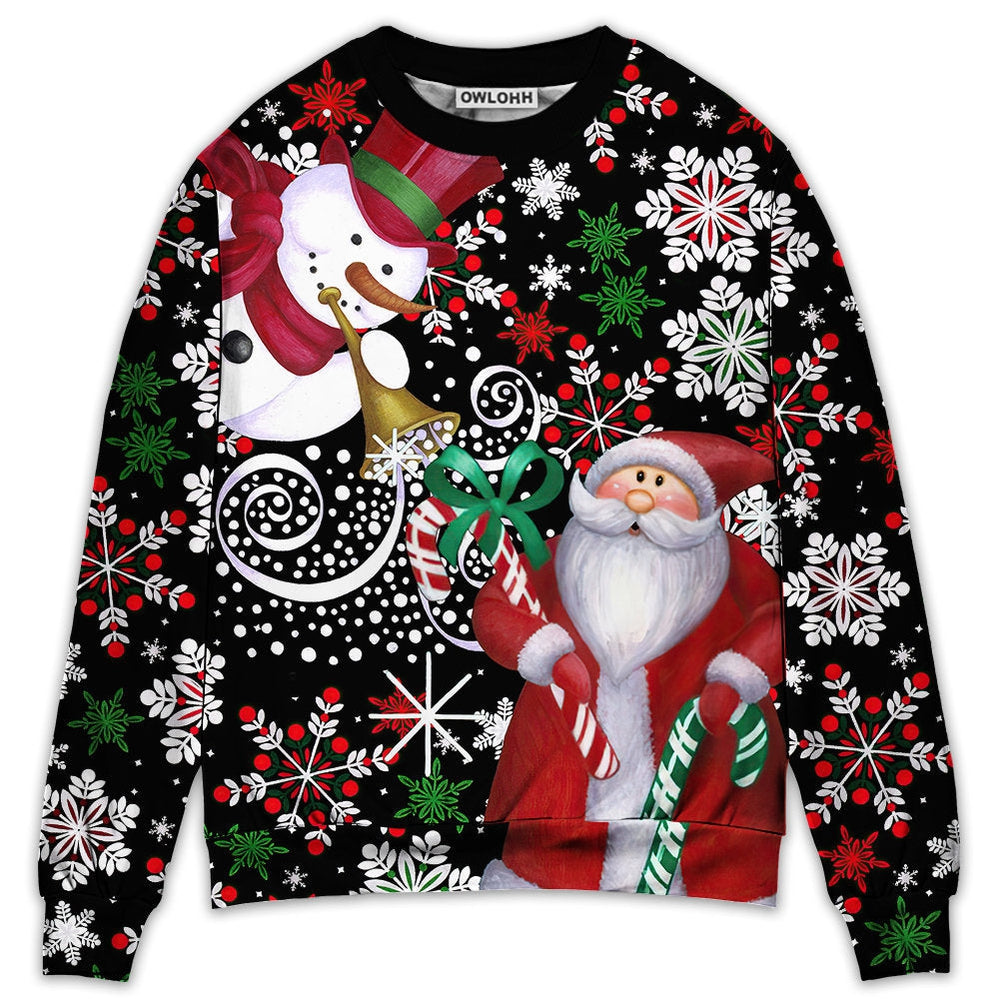 Sweater / S Christmas Snowyday With Santa And Snowman - Sweater - Ugly Christmas Sweaters - Owls Matrix LTD