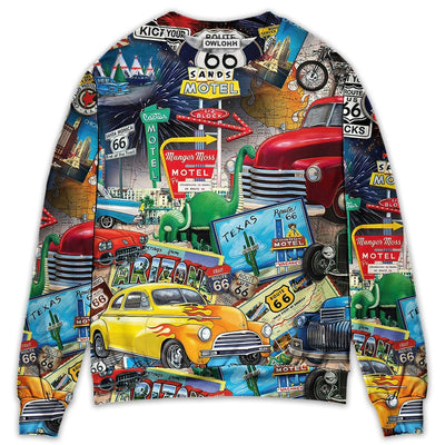 Car Route 66 Road Trip Puzzle - Sweater - Ugly Christmas Sweaters - Owls Matrix LTD