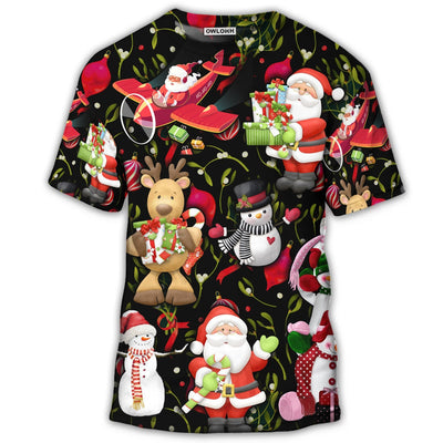 S Christmas Joyful Santa Snowman Merry Xmas - Round Neck T-shirt - Owls Matrix LTD
