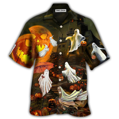 Hawaiian Shirt / Adults / S Halloween Ghost Cute With Moon - Hawaiian Shirt - Owls Matrix LTD