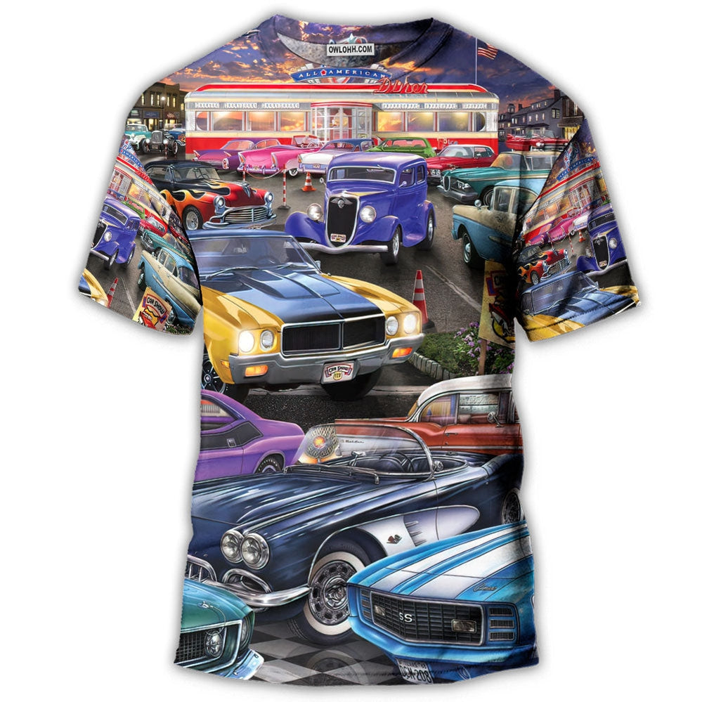 S Car Classic Car Show Life Style - Round Neck T-shirt - Owls Matrix LTD