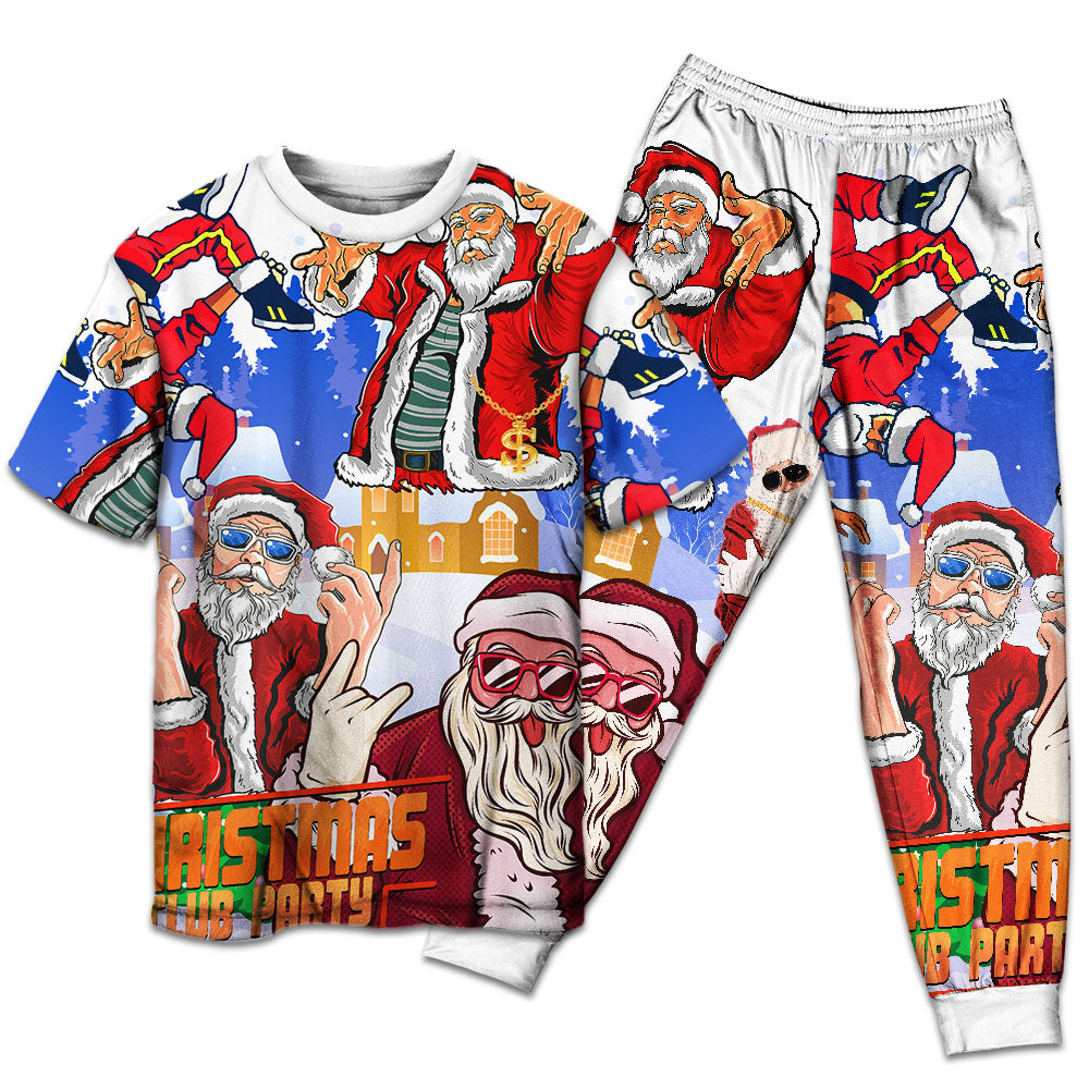 T-shirt + Pants / S Christmas Santa Dances Like A Star - Pajamas Short Sleeve - Owls Matrix LTD