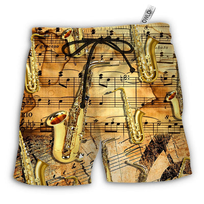 Beach Short / Adults / S Saxophone Golden Music Lover Retro - Beach Short - Owls Matrix LTD