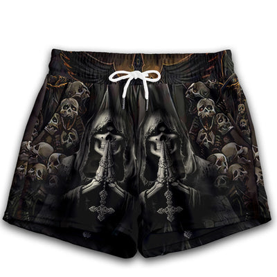 XS Skull Grim Reaper Dark - Women's Casual Shorts - Owls Matrix LTD