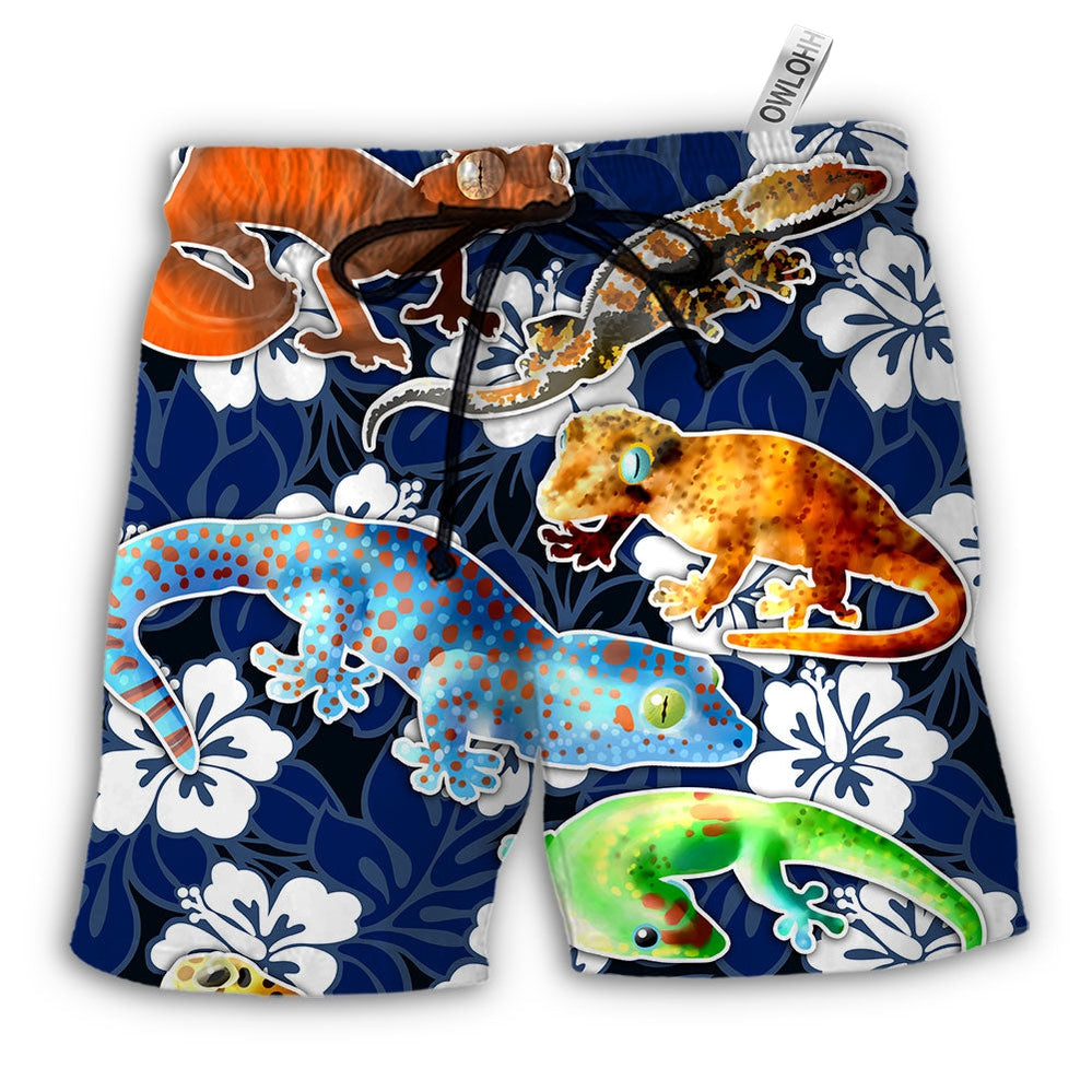 Beach Short / Adults / S Leopard Gecko Blue Tropical Flower - Beach Short - Owls Matrix LTD