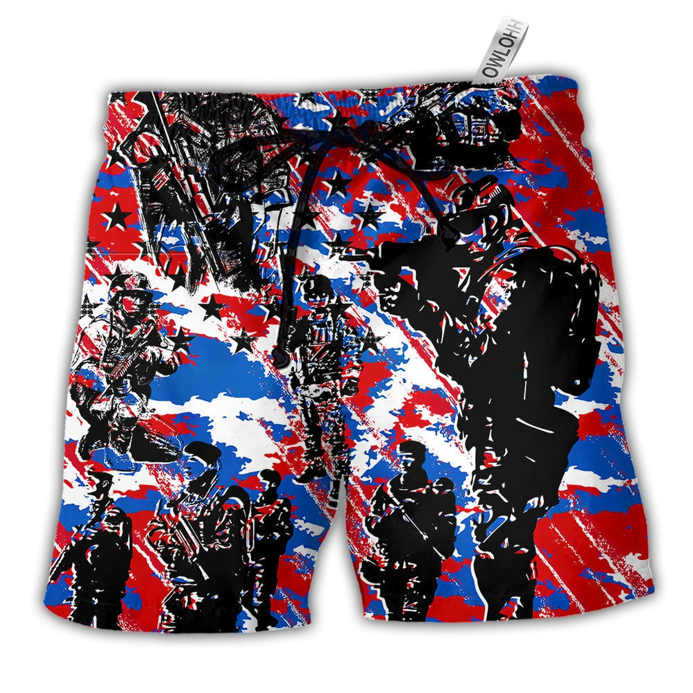 Beach Short / Adults / S Veteran Independence Day Camo Pattern - Beach Short - Owls Matrix LTD