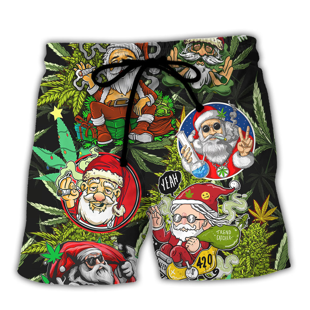 Christmas Weed Smoking Santa Hippie - Beach Short - Owls Matrix LTD