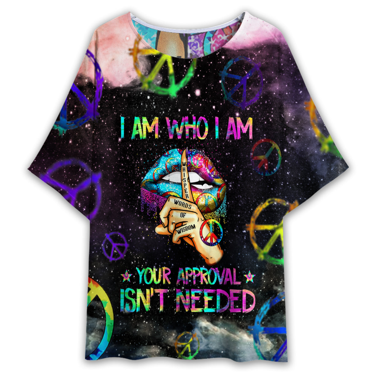 S Hippie I Am Who I Am Your Approval Isn't Needed Colorful - Women's T-shirt With Bat Sleeve - Owls Matrix LTD