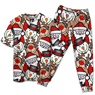 T-shirt + Pants / S Christmas Cutie Santa And Reindeer Funny Style - Pajamas Short Sleeve - Owls Matrix LTD