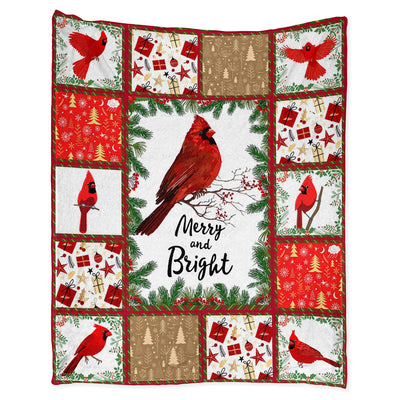 Flannel Blanket / 50" x 60" Cardinal Merry Christmas Merry And Bright - Flannel Blanket - Owls Matrix LTD