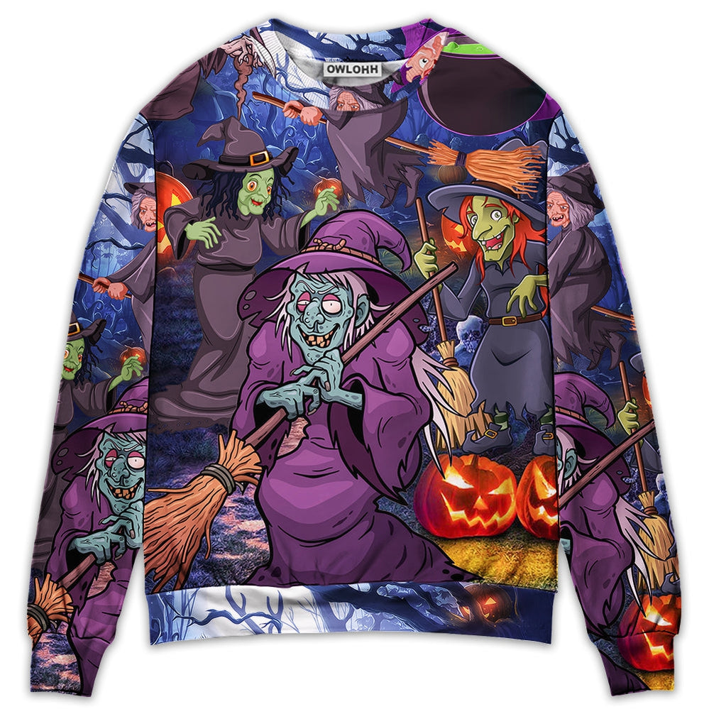 Sweater / S Halloween Funny Witch Pumpkin In The Magic Forest - Sweater - Ugly Christmas Sweaters - Owls Matrix LTD