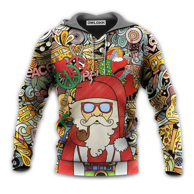 Unisex Hoodie / S Christmas Hippie Santa Claus Love & Peace Cartoon Style - Hoodie - Owls Matrix LTD
