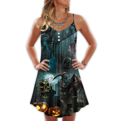 S Halloween Ghost In The Dark Pumpkin Scary - V-neck Sleeveless Cami Dress - Owls Matrix LTD