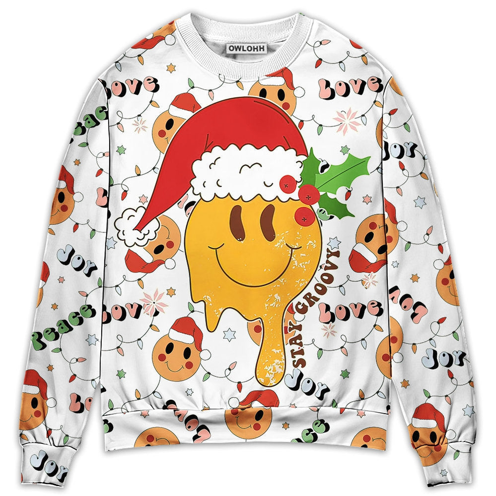 Sweater / S Christmas Hippie Groovy Santa Claus Smile Face - Sweater - Ugly Christmas Sweaters - Owls Matrix LTD