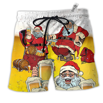 Beach Short / Adults / S Christmas Santa I Want More Beer - Beach Short - Owls Matrix LTD
