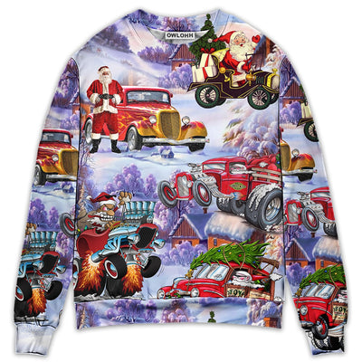 Sweater / S Santa Hot Rod Christmas Tree Merry Xmas - Sweater - Ugly Christmas Sweaters - Owls Matrix LTD