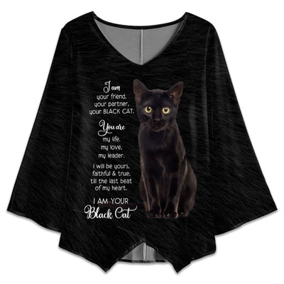 S Black Cat I Am Your Friend - V-neck T-shirt - Owls Matrix LTD