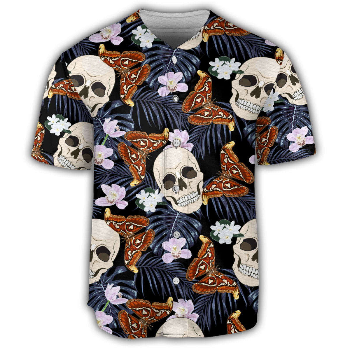 S Skull And Moths Tropical Style - Baseball Jersey - Owls Matrix LTD