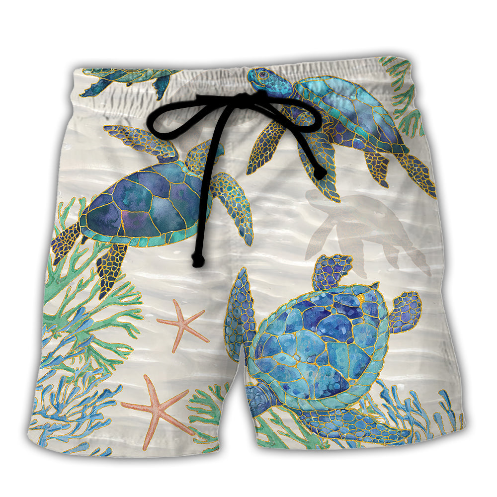 Beach Short / Adults / S Turtle Peaceful Relaxing Calm Of The Beach And Ship With Sails - Beach Short - Owls Matrix LTD