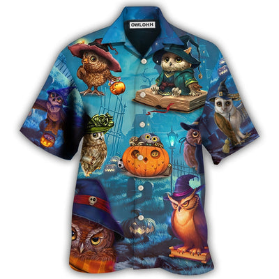 Hawaiian Shirt / Adults / S Halloween Owl Witch Sky Night - Hawaiian Shirt - Owls Matrix LTD