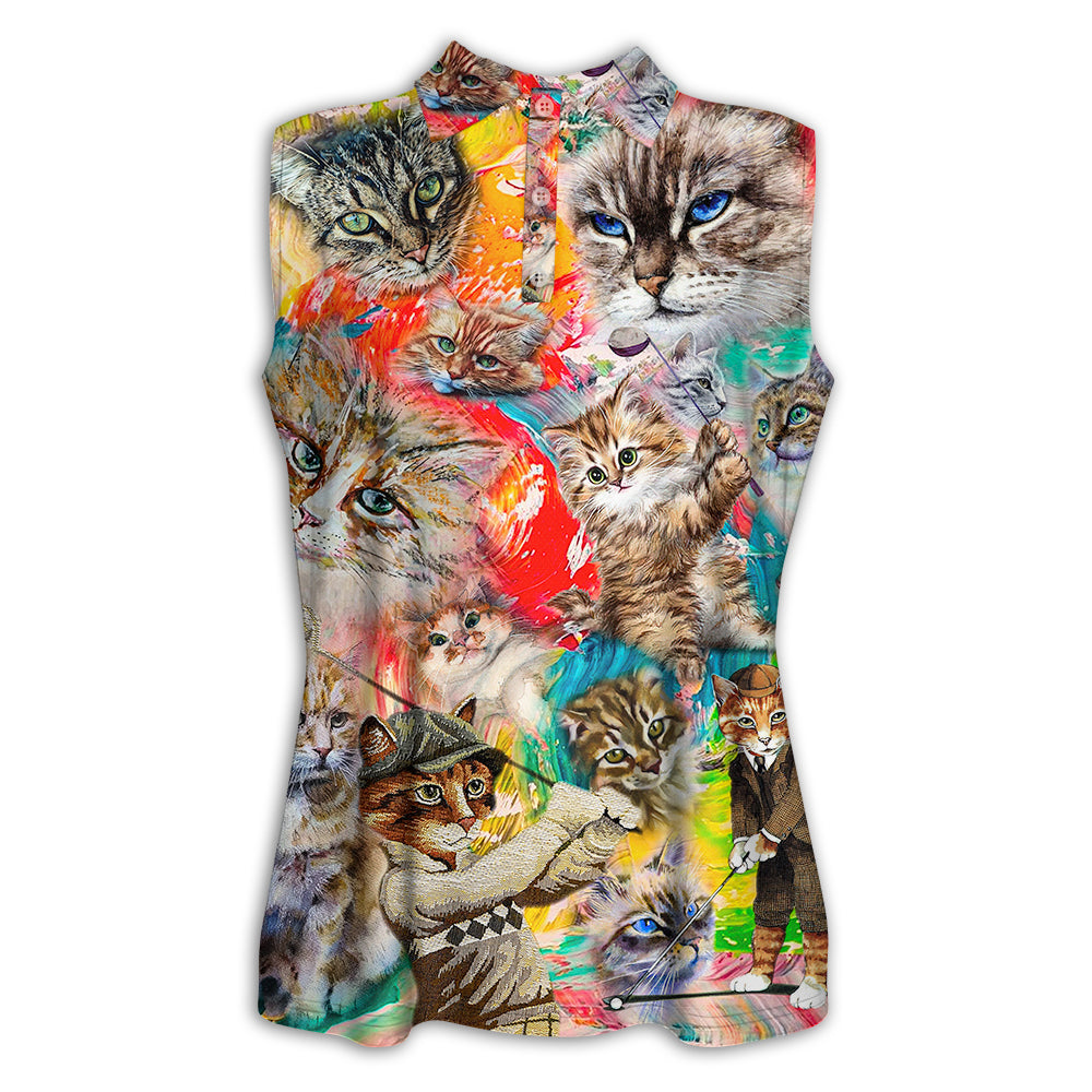 XS Cat Art Lover Cat Play Golf Colorful Style - Women's Polo Shirt - Owls Matrix LTD