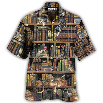 Hawaiian Shirt / Adults / S Book And Cat Vintage - Hawaiian Shirt - Owls Matrix LTD