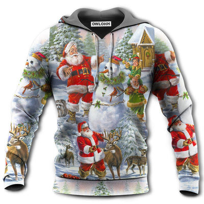 Unisex Hoodie / S Christmas Santa Claus Snowman Elf So Happy Art Style - Hoodie - Owls Matrix LTD