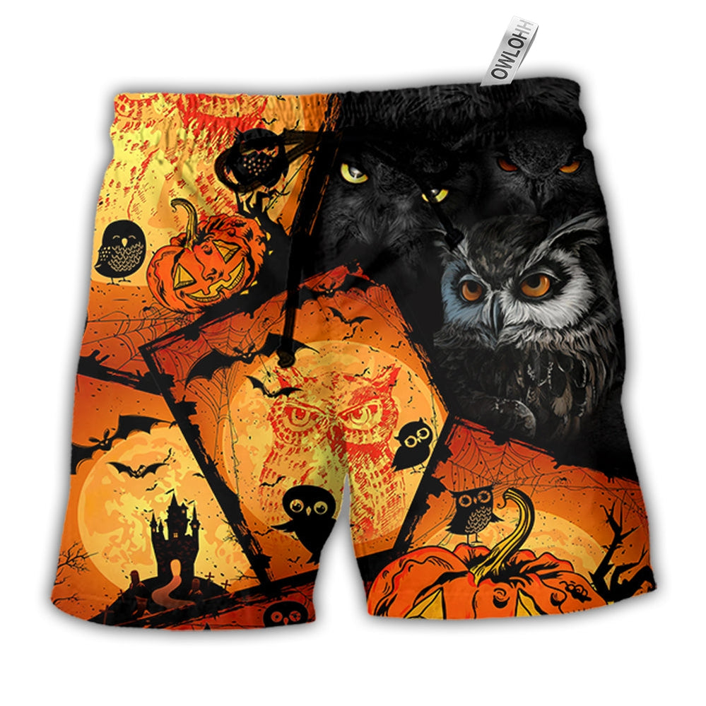 Beach Short / Adults / S Halloween Owl Pumpkin Scary - Beach Short - Owls Matrix LTD