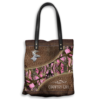 M ( "12.2 x 13.4" ) Hunting Leather Pink Country Girl - Leather Hand Bag - Owls Matrix LTD