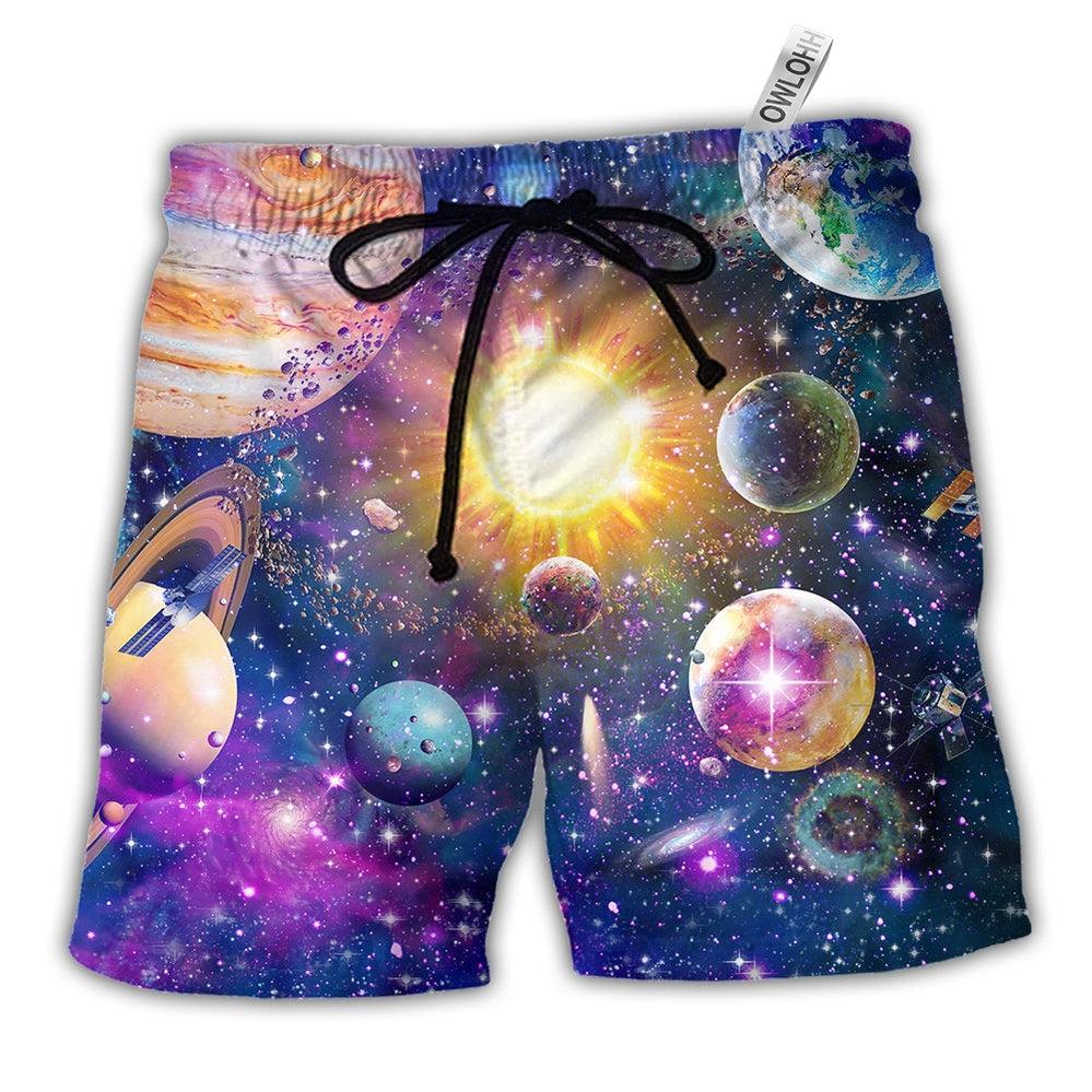 Beach Short / Adults / S Galaxy Astronomy Galaxy Colorful Solar - Beach Short - Owls Matrix LTD