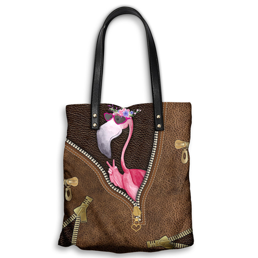 M ( "12.2 x 13.4" ) Flamingo Just A Girl Who Loves Flamingo - Leather Hand Bag - Owls Matrix LTD