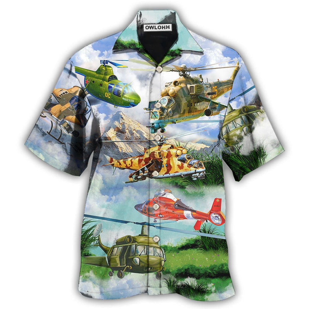 Hawaiian Shirt / Adults / S Helicopter Real Pilots Don't Need Runway Mountain Sky - Hawaiian Shirt - Owls Matrix LTD