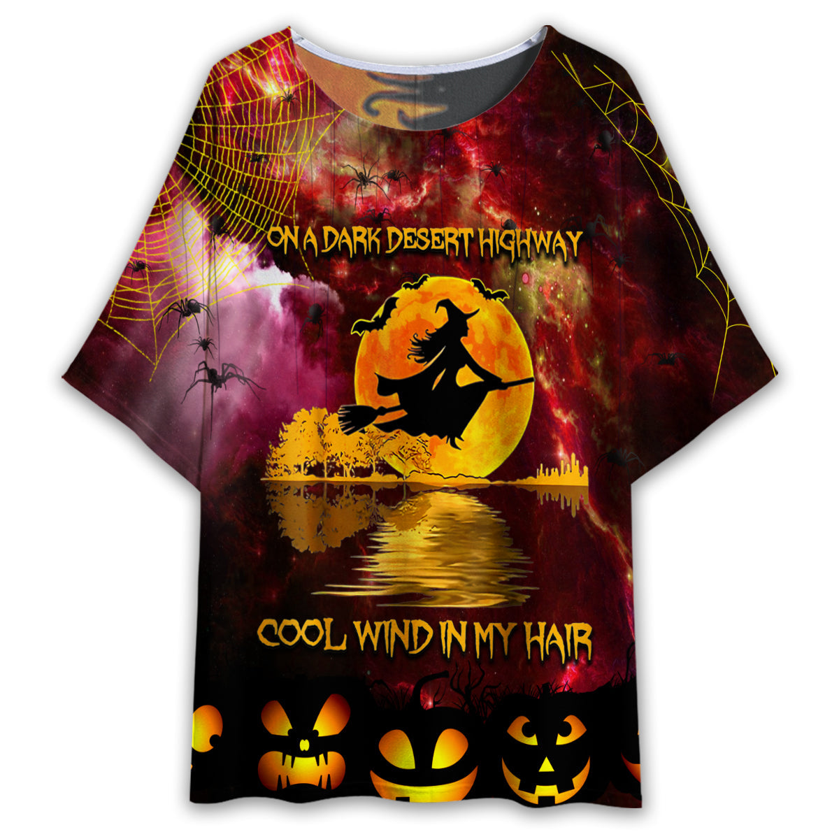 S Hippie Halloween On A Dark Desert Highway Cool Wind In My Hair Witch - Women's T-shirt With Bat Sleeve - Owls Matrix LTD