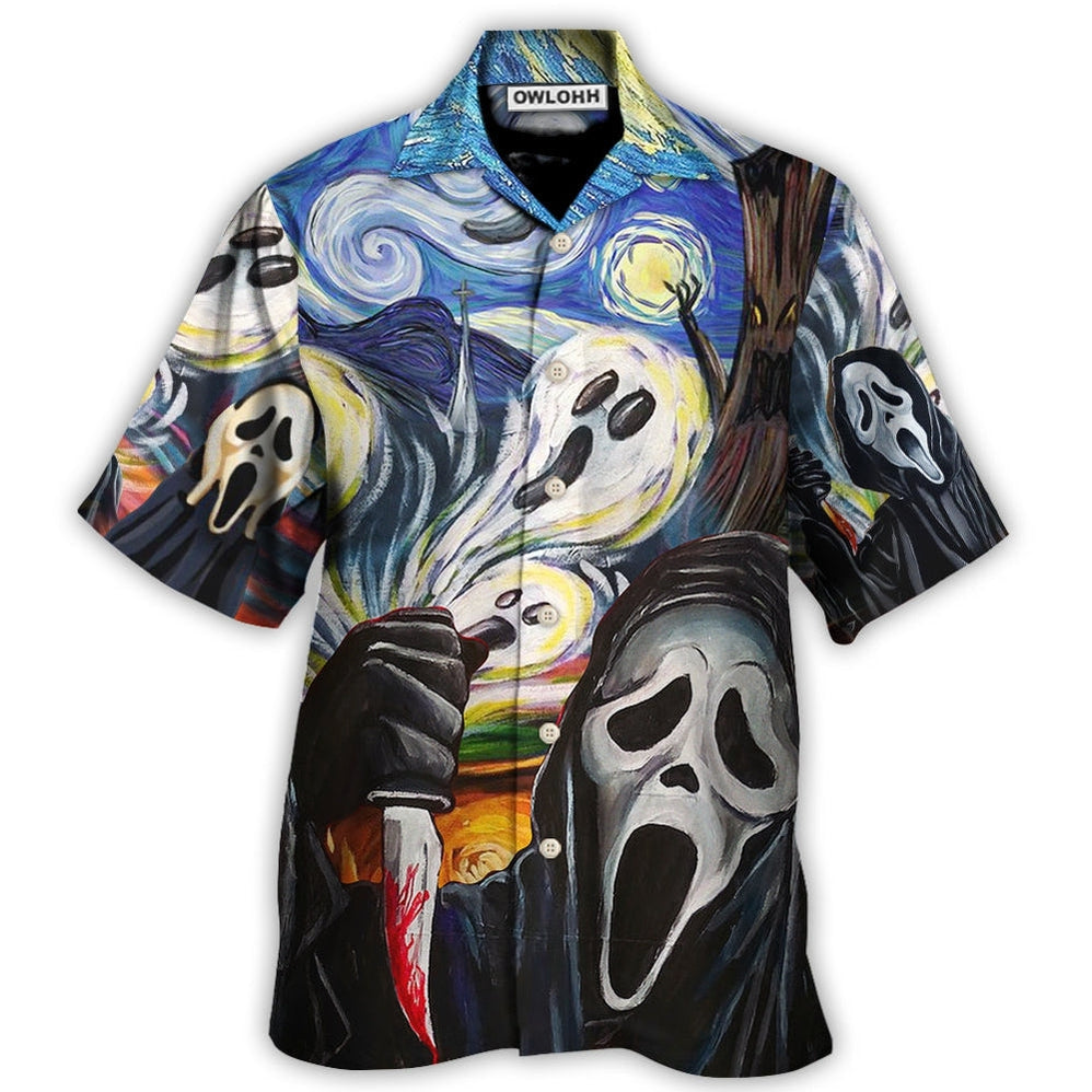 Hawaiian Shirt / Adults / S Halloween Ghost Scream Starry Night Funny Boo Art Style - Hawaiian Shirt - Owls Matrix LTD