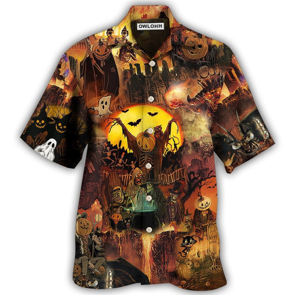 Hawaiian Shirt / Adults / S Halloween Pumpkin Ghost Scary - Hawaiian Shirt - Owls Matrix LTD