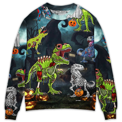 Sweater / S Halloween Zombie Saurus Scary - Sweater - Ugly Christmas Sweaters - Owls Matrix LTD