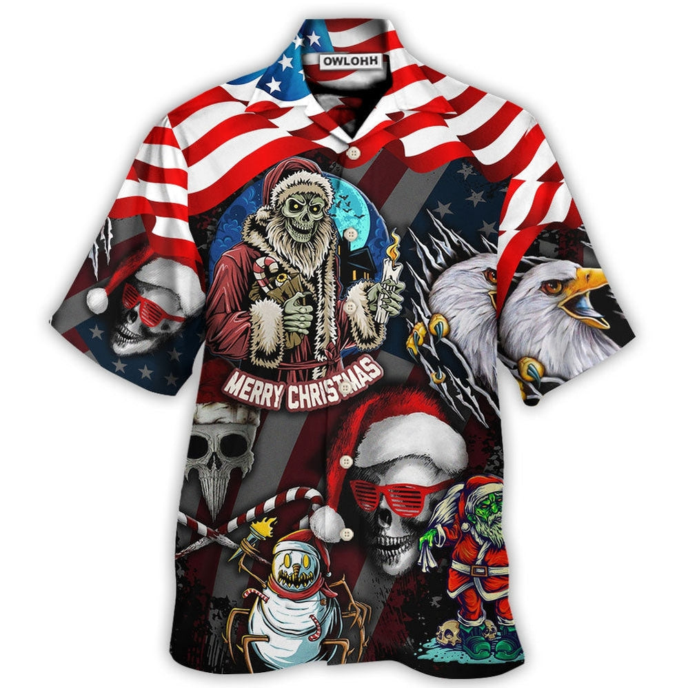 Hawaiian Shirt / Adults / S Skull Christmas US Flag Skeleton And Eagle Xmas Vibe - Hawaiian Shirt - Owls Matrix LTD