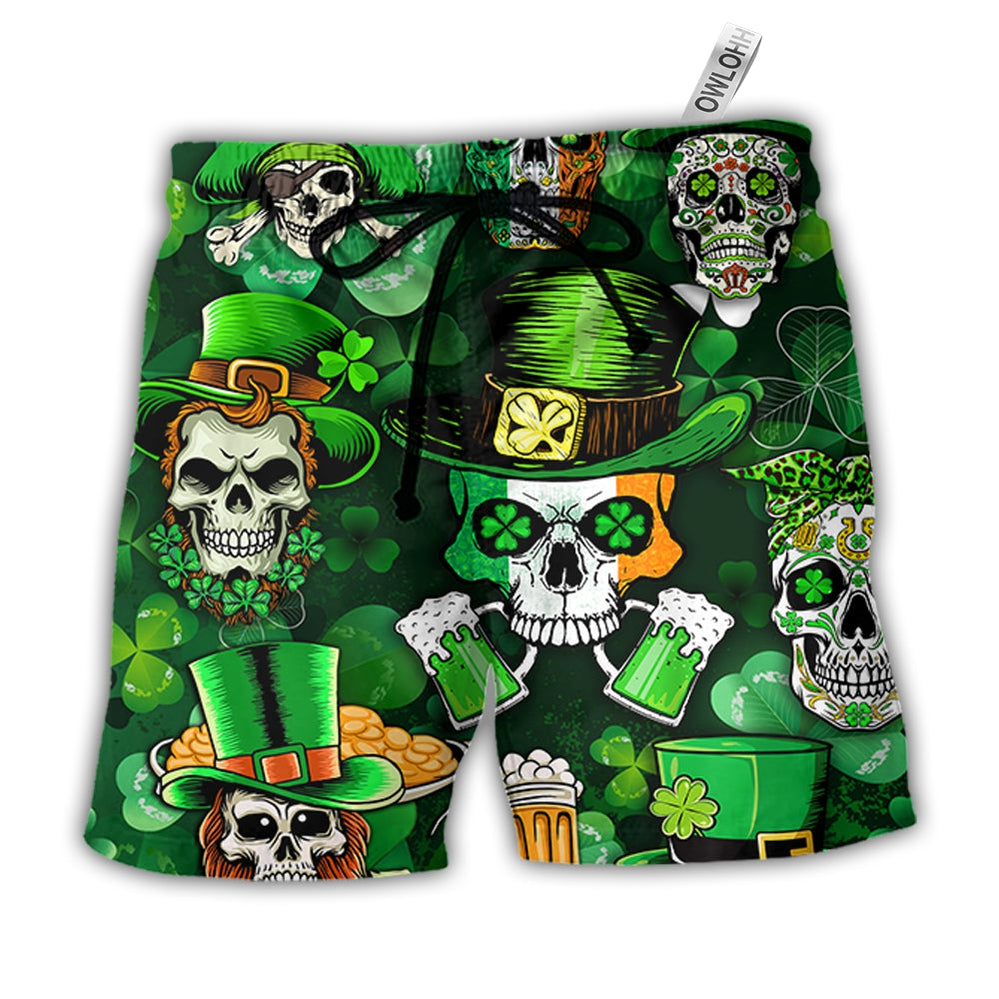 Beach Short / Adults / S Irish Skull St Patrick's Day Green Light - Beach Short - Owls Matrix LTD