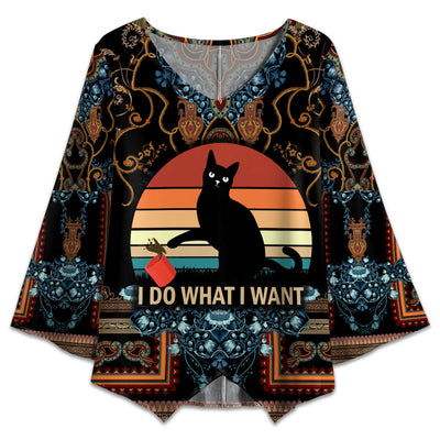 S Black Cat I Do What I Want - V-neck T-shirt - Owls Matrix LTD
