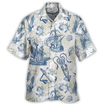 Hawaiian Shirt / Adults / S Ocean Life Vintage Sailboat Sea Monster Geographical Maps - Hawaiian Shirt - Owls Matrix LTD