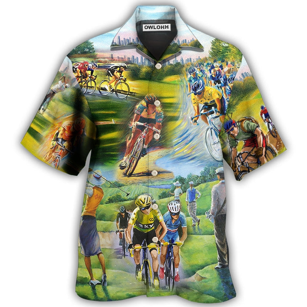 Hawaiian Shirt / Adults / S Cycling And Golf Lover Abstract Painting - Hawaiian Shirt - Owls Matrix LTD