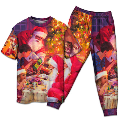 T-shirt + Pants / S Christmas Santa Claus Story Light Art Style - Pajamas Short Sleeve - Owls Matrix LTD