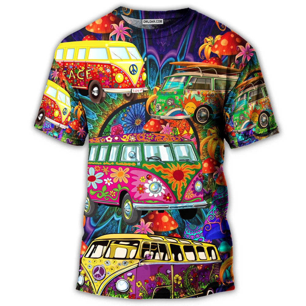 S Hippie Van Colorful Vans On The Way - Round Neck T-shirt - Owls Matrix LTD
