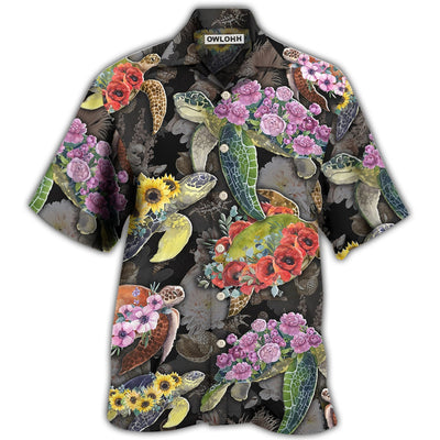 Hawaiian Shirt / Adults / S Turtle And Flowers Tropical Art - Hawaiian Shirt - Owls Matrix LTD
