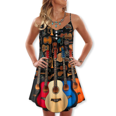 Guitar Lover Happy Life With Music - V-neck Sleeveless Cami Dress - Owls Matrix LTD